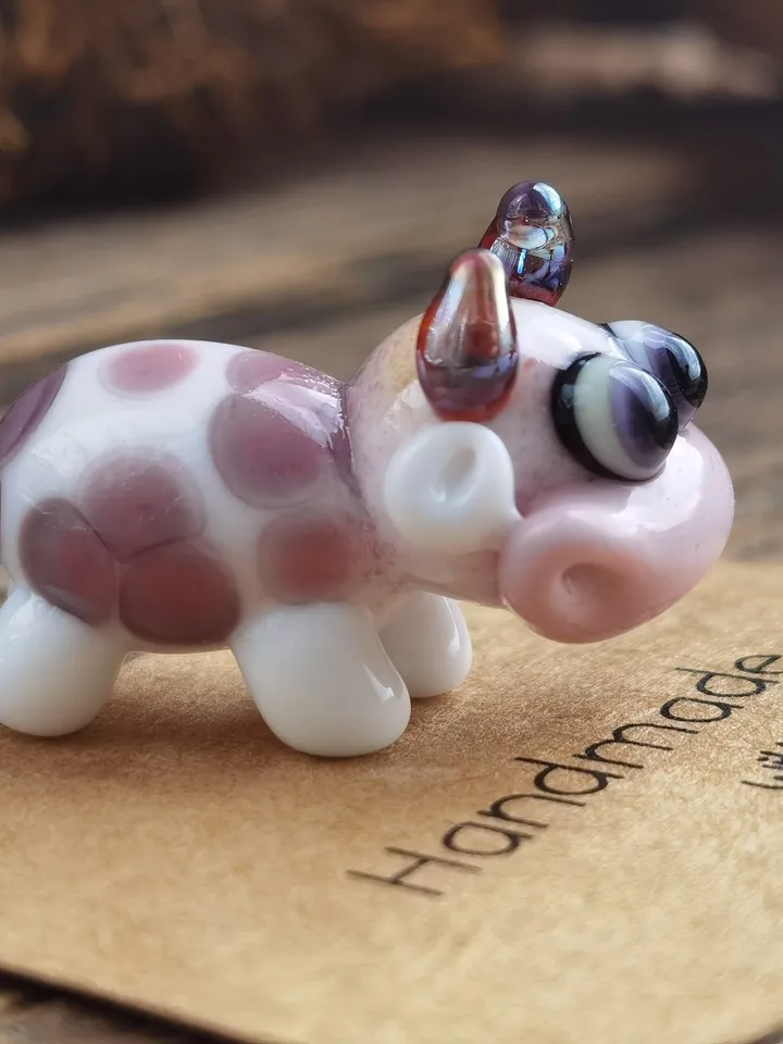 GLASS FIGURINES Cow figurine Glass cow Miniature cow tiny cow Tiny glass animals Farm animals Strawberry Dollhouse miniature Blown