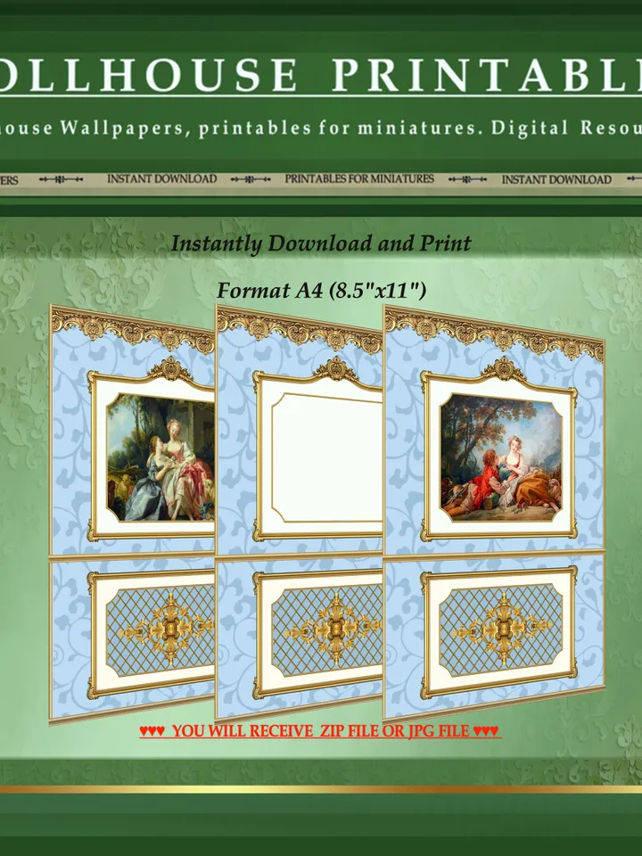 Wallpapers- Set 19-v1 | Printables for Dollhouses and Unique Miniature Projects | Digital Downloads | in Scale 1/12th