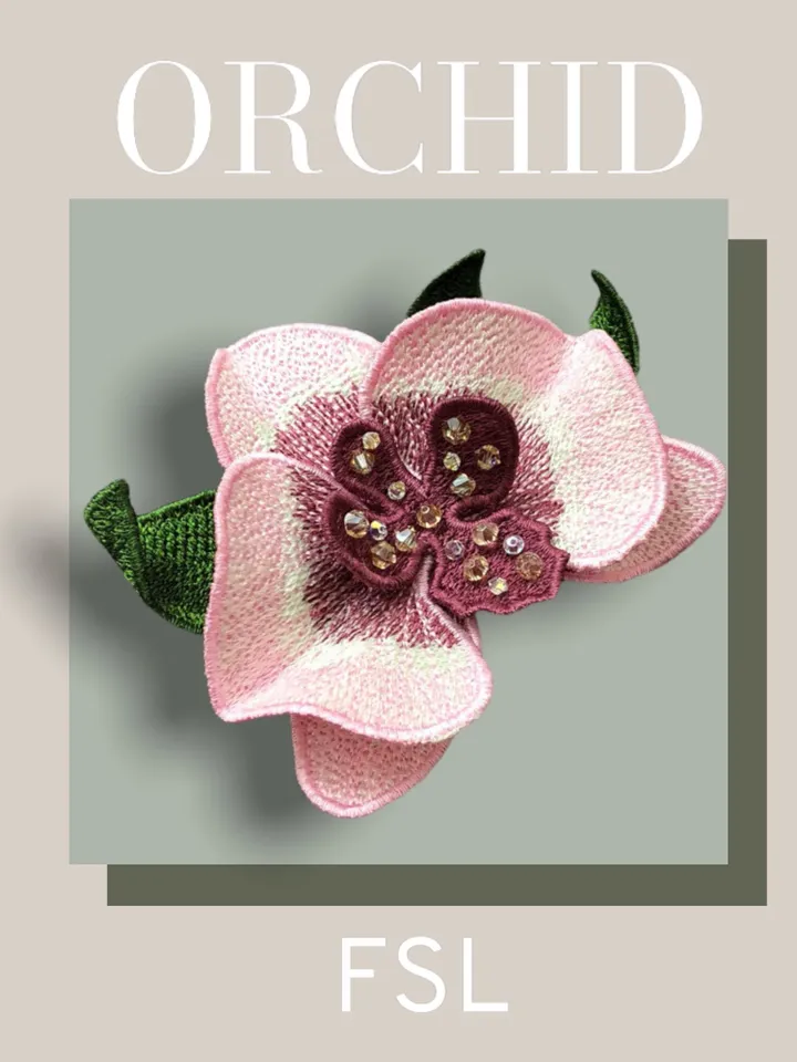 Orchid brooch FSL machine embroidery designs Free standing lace embroidery pattern 3Dflower embroidery motif Flower FSLembroidery broochFSL