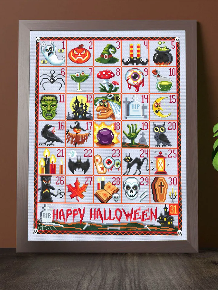 Halloween advent calendar cross stitch pattern PDF download Spooky cross stitch chart, Halloween pattern digital PDF Countdown calendar #H24