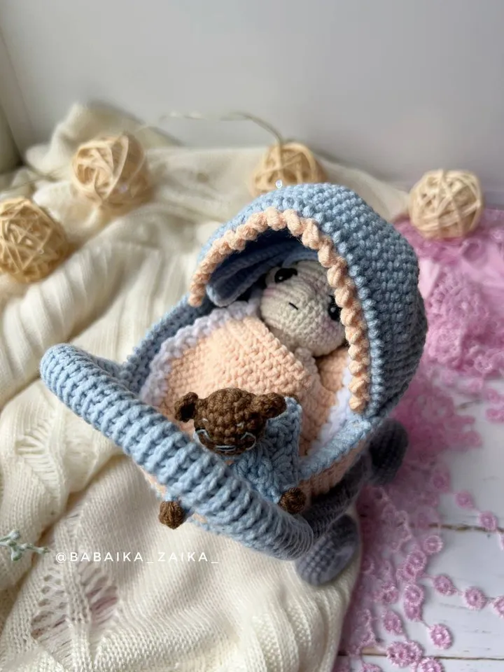 PDF Crochet Pattern Baby Doll in a Baby Carriage, Amigurumi baby doll pattern, Crochet Carriage, Crochet Stroller, Cute teddy bear