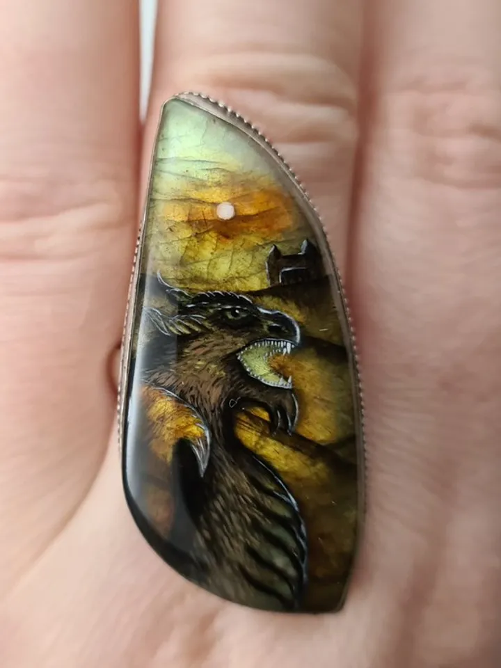 Dragon ring Labradorite ring Stone painting dragon Aaa large labradorite ring