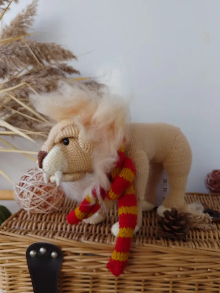 Soft toy lion in a scarf Gryffindor. Harry Potter symbol. Gift for Harry Potter fans. Stuffed lion toy for gift