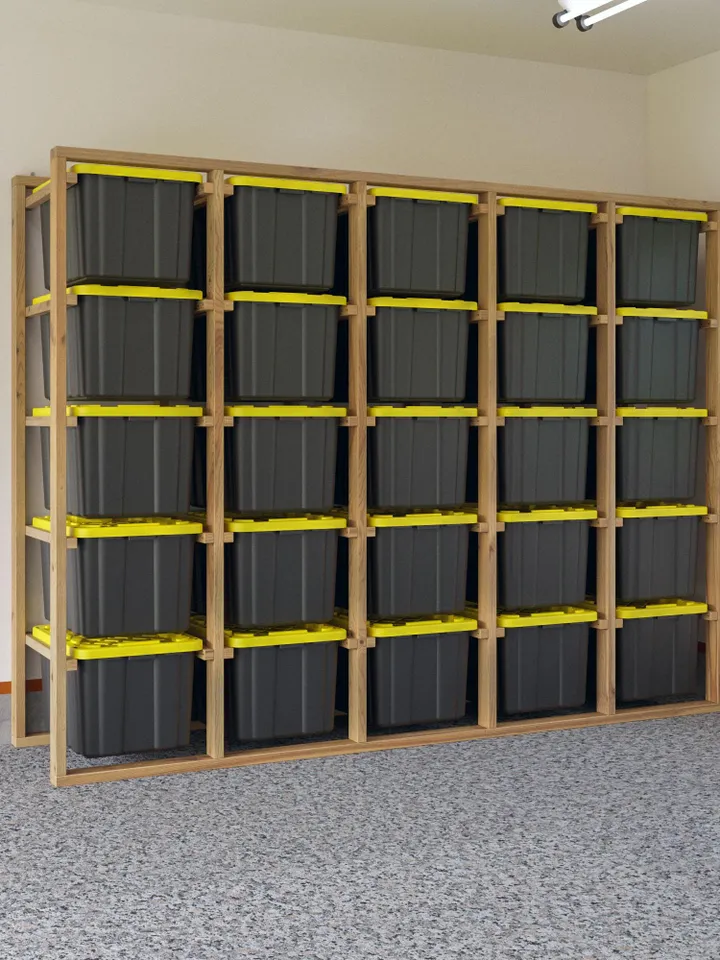 DIY PDF 27 Gallon Tote Storage Rack Plans for 25 Totes, Tote Garage Storage Shelves Plans