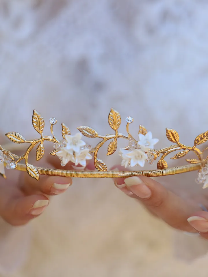 Porcelain Flower Wedding Earrings , Gold Floral Bridal Earrings, Gold Chandelier Statement Earrings For Bride, Bridesmaid Gift, Jewelry