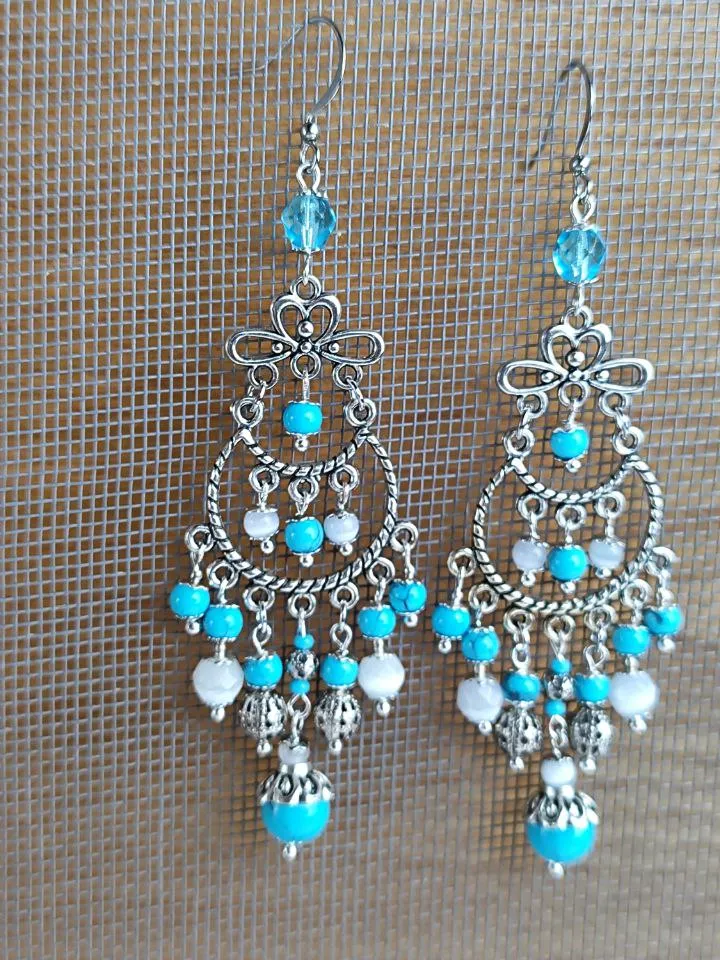 Blue beaded earrings ethnic chandelier dangle earrings