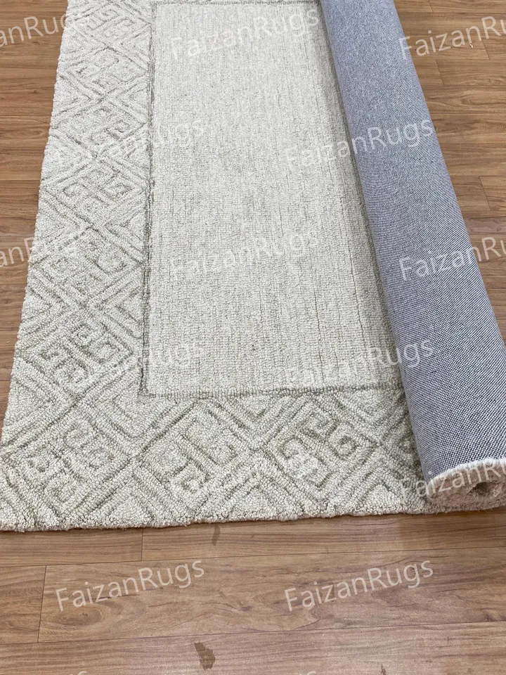 8x10 Handcrafted Tufted Carpet |Beige-colored Area rug | Wool Carpet | Living Room Bedroom Hall Dining Room Indoor Use Any Room 7x10,9x12