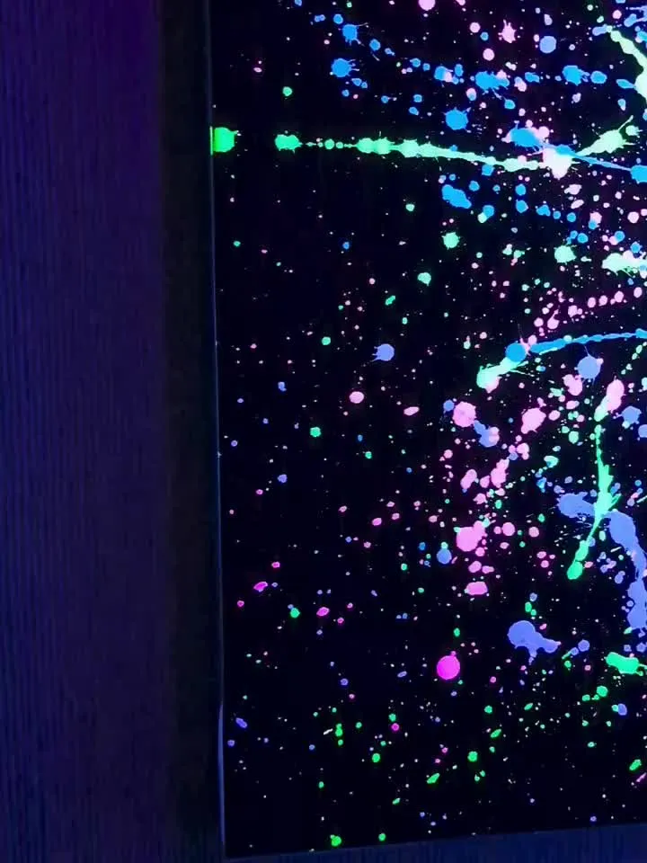 "Night Berlin" neon splash oil painting on canvas fluorescent art abstract art original black light painting