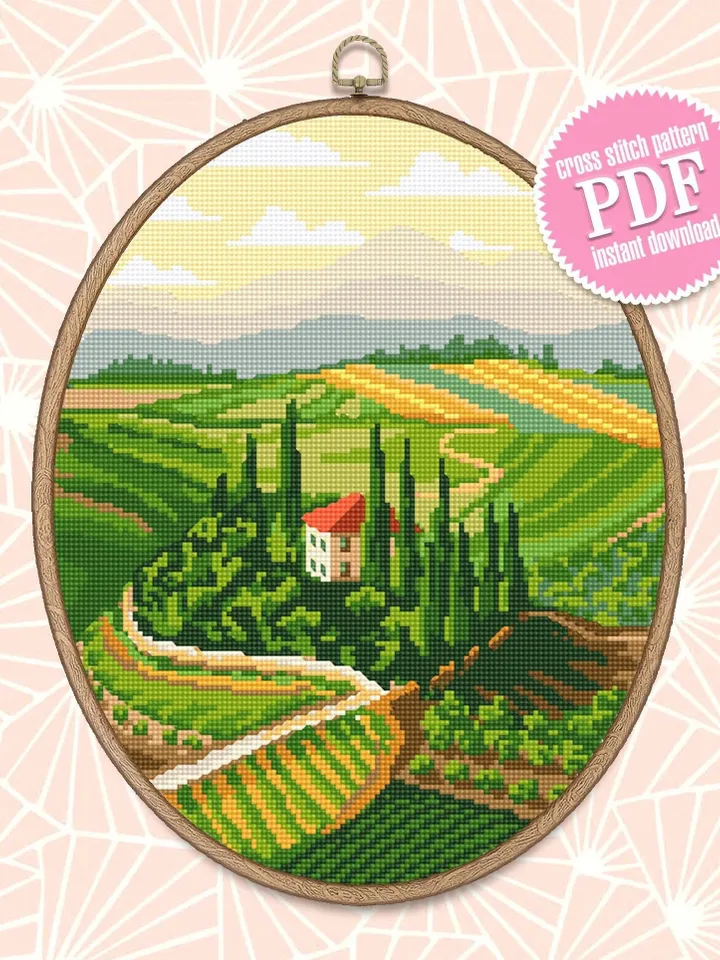 Landscape Italy cross stitch pattern download PDF Nature landscape embroidery PDF Village home cross stitch chart DIY Home decor nature #L7