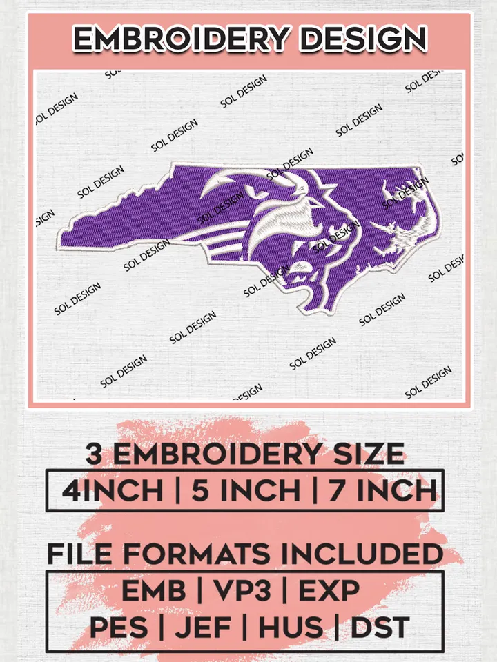 Western Carolina Catamounts Team Logo Embroidery Design Files, NCAA Western Carolina Catamounts Machine Embroidery, NCAA Teams, 3 sizes, NCAA Machine embroidery designs, Digital Download
