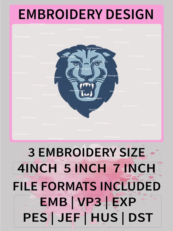 NCAA Columbia Lions Embroidery File, 3 Sizes, 6 Formats, NCAA Machine Embroidery Design, NCAA Logo, NCAA Teams