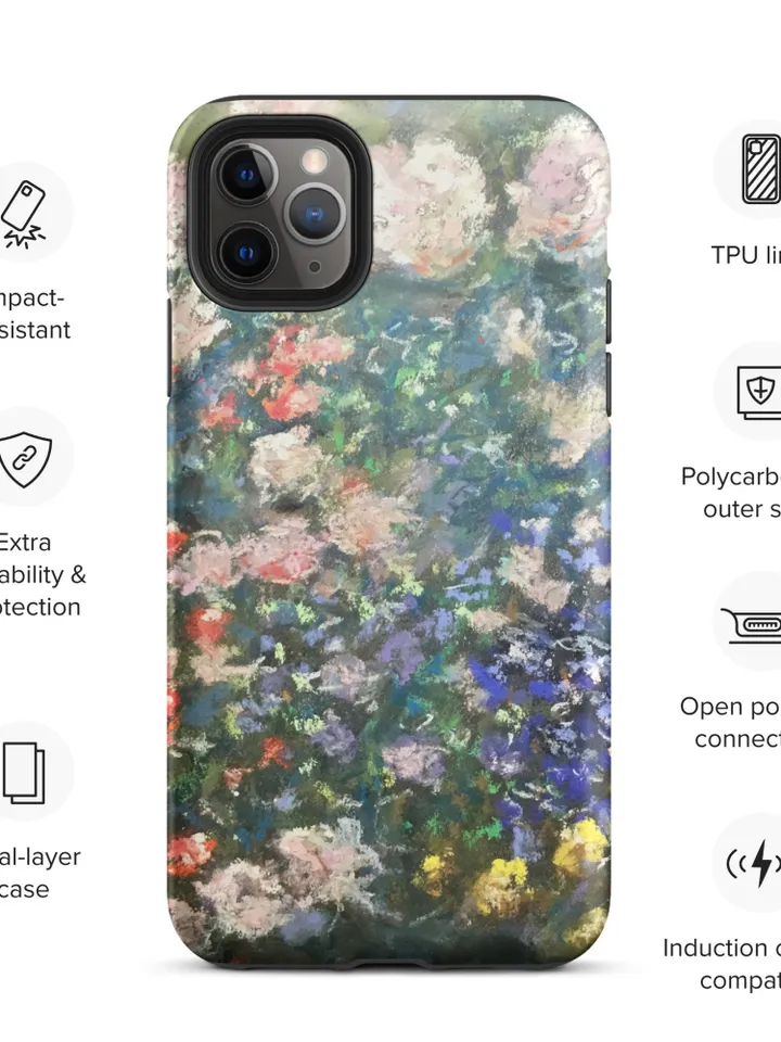 Flower garden Klimt inspired Tough iPhone case made with my original pastel artwork