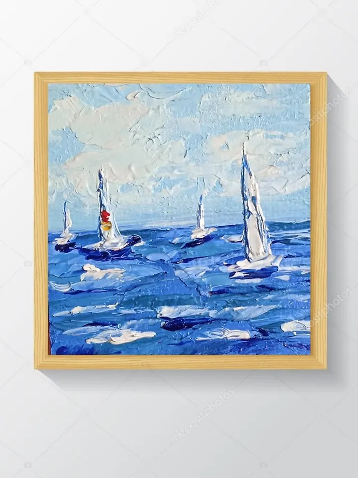 Miniature original oil painting seascape Sea regatta painting in dollhouse