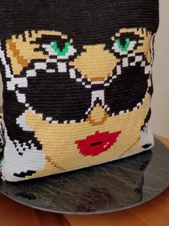 Gute girl with glasses bag Unique crochet bag Crochet backpack  Crochet bag modern Colorful tote bag Art to wear purse Crochet festival bag