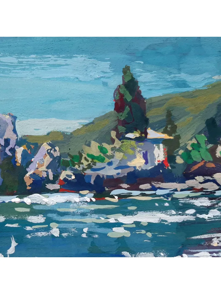 Harbour Sea Breeze Painting 5x7" ORIGINAL ART Impressionist Gouache Small Artwork Signed by artist Marina Chuchko