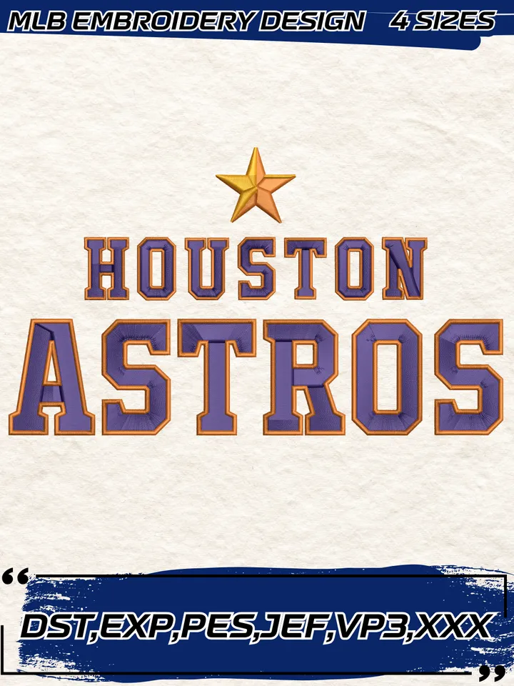 Houston Astros Wordmark Logo Embroidery Design,MLB Embroidery Design,Machine Embroidery Design File,4 Sizes, Digital Download
