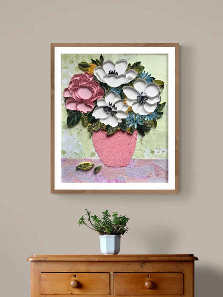 Original Quilling Paper Art | Paper painting | Bouquet with anemones | Wall Art | Home decor