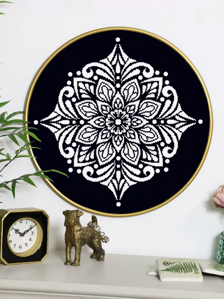 Flower mandala cross stitch pattern PDF download Square ornament cross stitch chart, Mandala pattern digital PDF, Mandala embroidery #M176