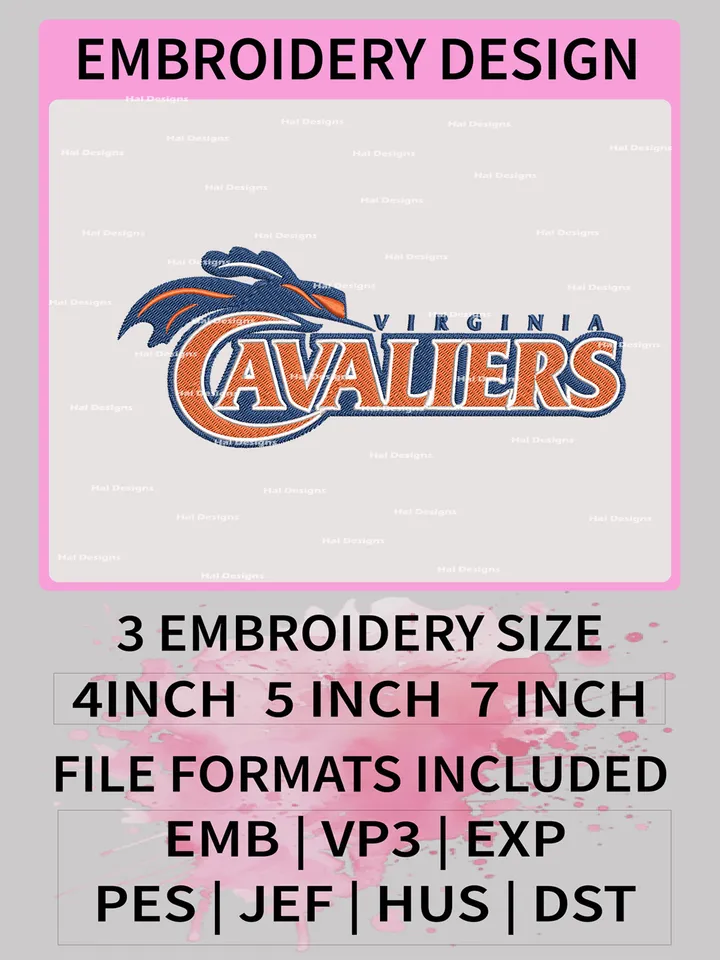 NCAA Virginia Cavaliers Embroidery File, 3 Sizes, 6 Formats, NCAA Machine Embroidery Design, NCAA Logo, NCAA Teams