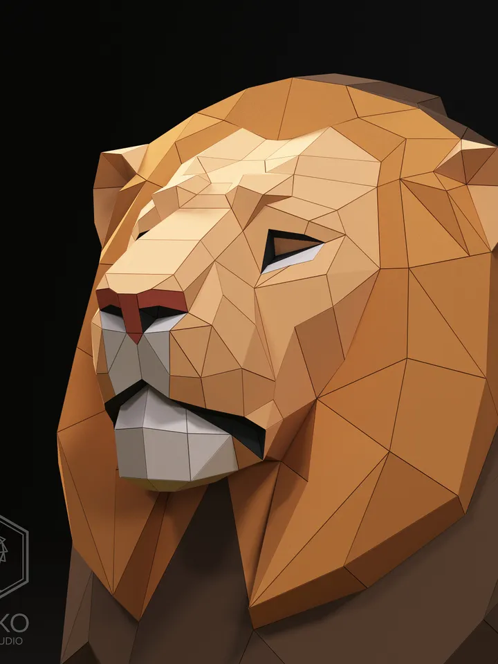 Sitting Lion Papercraft, Cat, Digital Template, PDF Download, Gurko, Low Poly, Pepakura, Origami Sculpture, Paper Party Decoration, DIY Gift