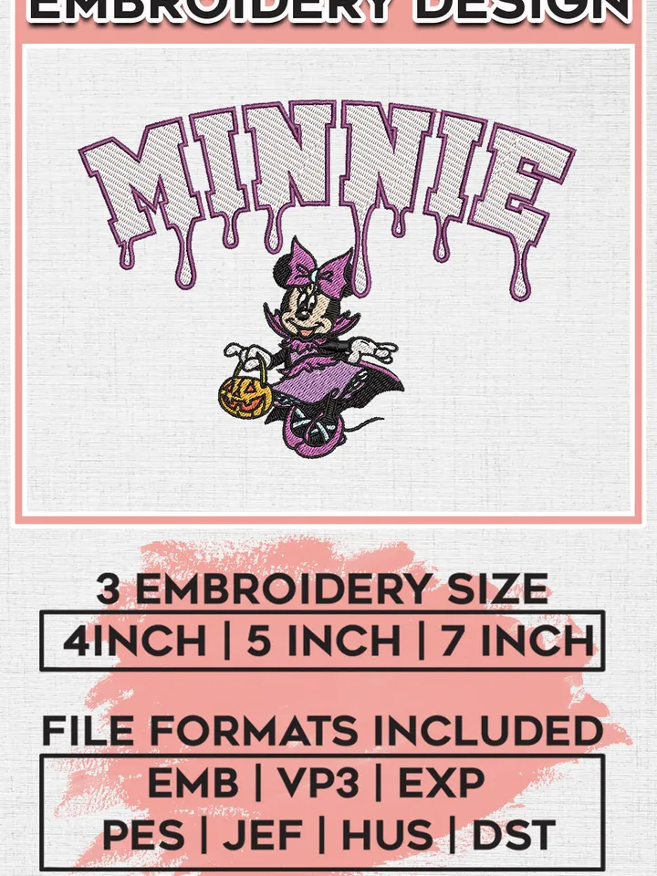 Halloween Minnie Mouse Princess Pumpkin Drop Name Embroidery designs, Disney Movie Machine embroidery designs, Halloween embroidery files, Spooky Season Machine Embroidery Digitized Pes Files, Digital Download