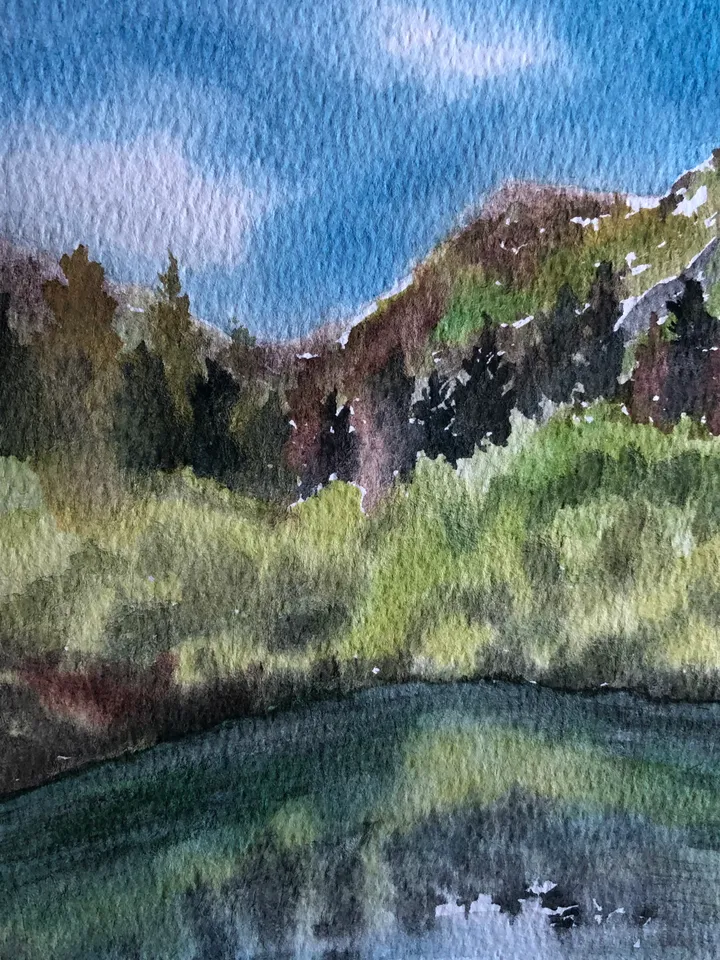 Lake in the mountains original watercolour painting hand painted modern painting wall art original artwork 8x11 inch