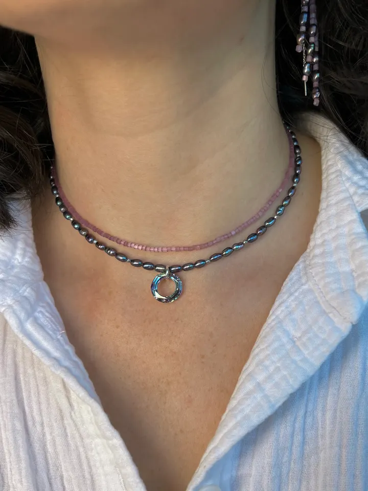 Pearl Silver 925 Jewelry Set Necklace Earrings CALYPSO