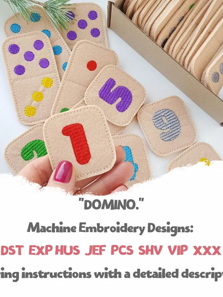 Felt Dominoes ITH Embroidery Design Set, Educational Number Matching Game Pattern, Quiet Toy for Kids, Digital Download 5x7