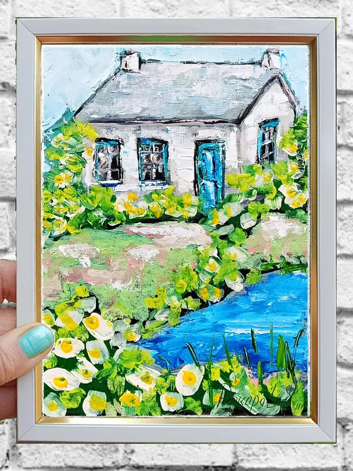 Ireland Painting Irish Cottage Original Art Landscape Impasto Oil Painting Small Impressionist Artwork Art 7x5 by ArtProkopaloSv
