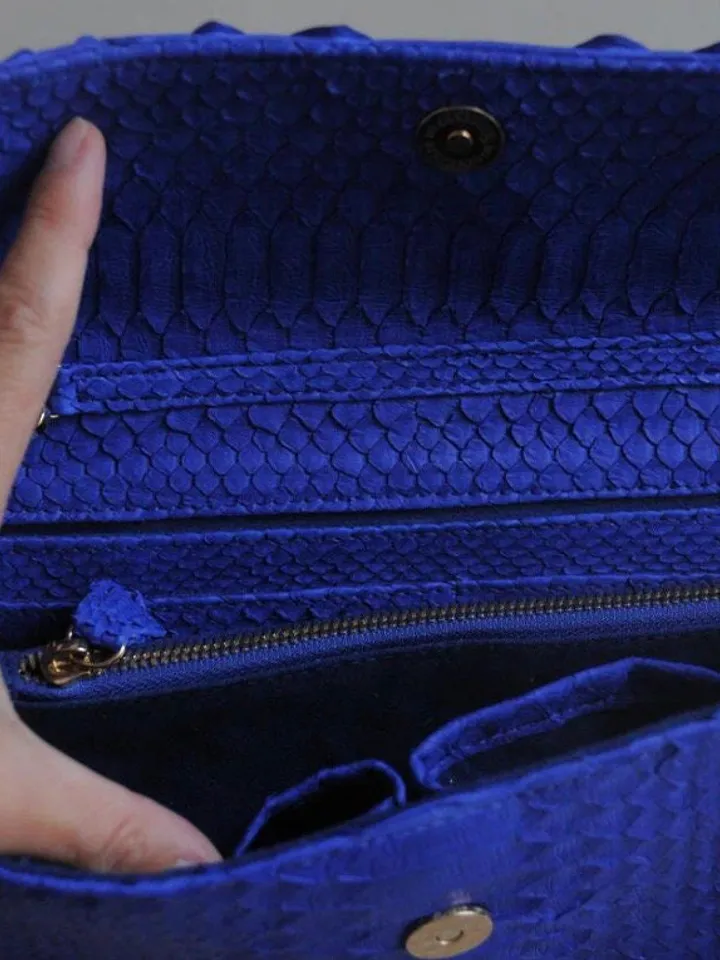 Genuine python skin classy tranarine flat clutch with shoulder chain | elegant evening women purse | designer leather bags | small snake bag