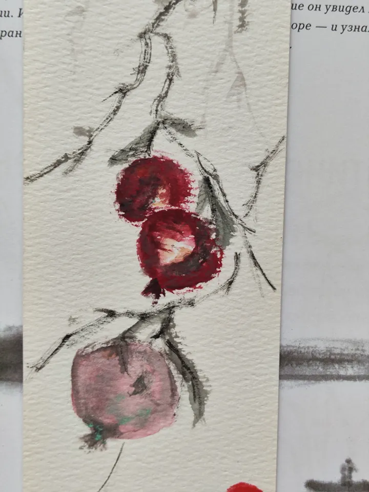 Handpainted bookmark.Pomegranate.Original art