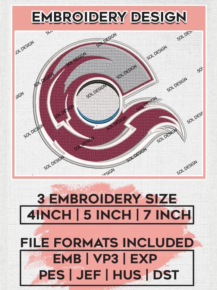 NHL Colorado Avalanche Logo Embroidery Designs, NHL Colorado Avalanche Embroidery Designs, NHL Embroidery Designs, NHL Machine Embroidery Designs, Digital Download