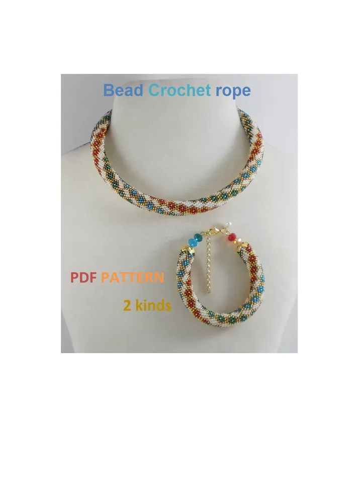 Bead Crochet Necklace Bracelet pattern,Rope bead crochet, pattern seed beads, DIY, bead jewelery, Instant Download, PDF fail