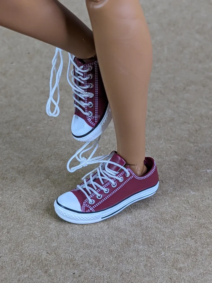 Premium red low sneakers for 12 inch male dolls