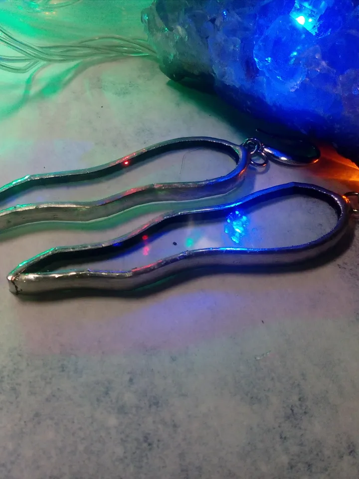 Octopus tentacle earrings, clear glass Dangle earrings, simple stained glass, Wavy curved earrings
