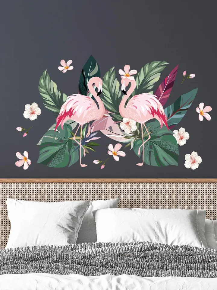 Flamingo Headboard Wall Decals Palm leaves Set Stickers ek43