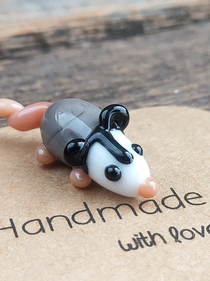 Opossum figurine Rat gifts Pet mouse Rat toy Glass opossum art Mouse miniature Dollhouse miniature Miniature animals Tiny glass possum