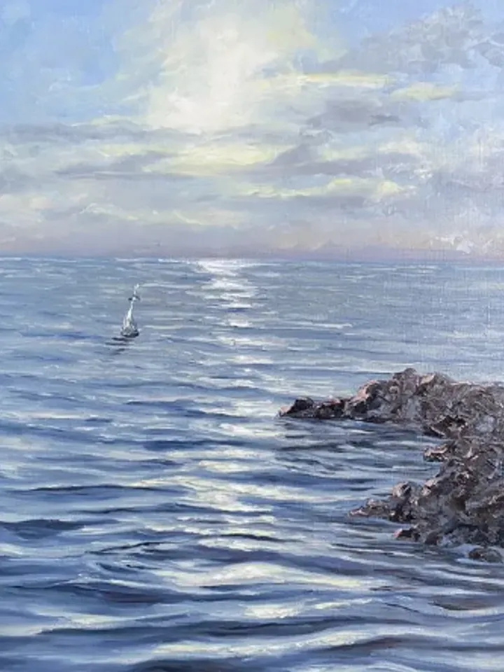 Painting on canvas “Evening at sea”, oil, size 40x50 cm