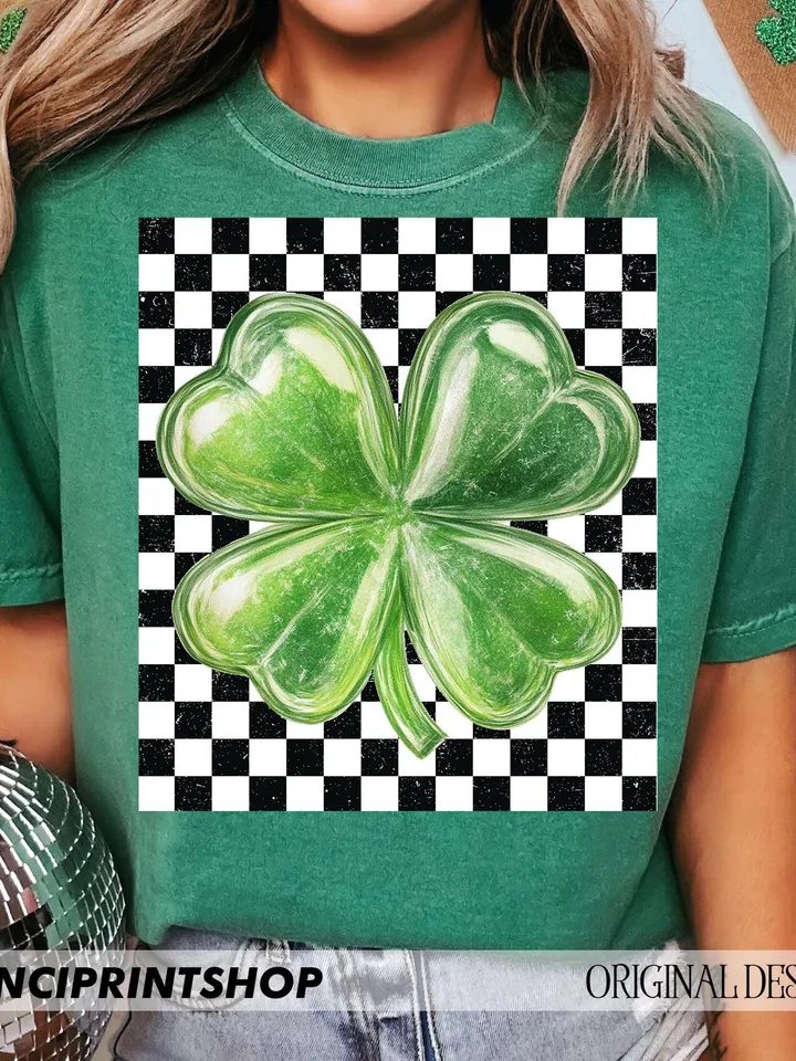 Retro St. Patrick's Day Shamrock Png, Retro Checkered St. Patrick's png, St. Patrick's Day png, Lucky png, Shamrock png, Sublimation design
