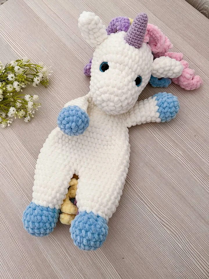Crochet unicorn snuggler pattern Amigurumi unicorn lovey pattern Crochet cuddle toy tutorial