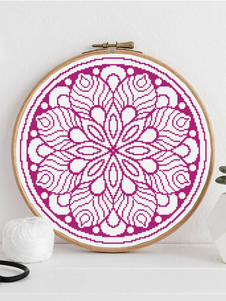 Mandala set cross stitch pattern download PDF, Monochrome mandala embroidery, Floral ornament cross stitch chart, Mandala digital PDF #S29