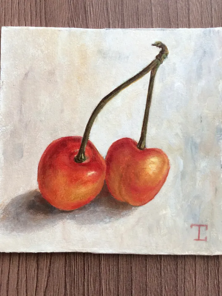 "Cherry" original wall art fruit artwork still life oil painting picture berries
