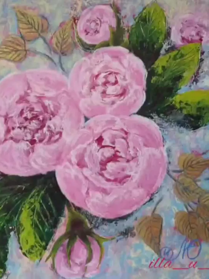 Pink Peony Painting Flower Original Art Floral Bouquet Wall Art Acrylic Painting