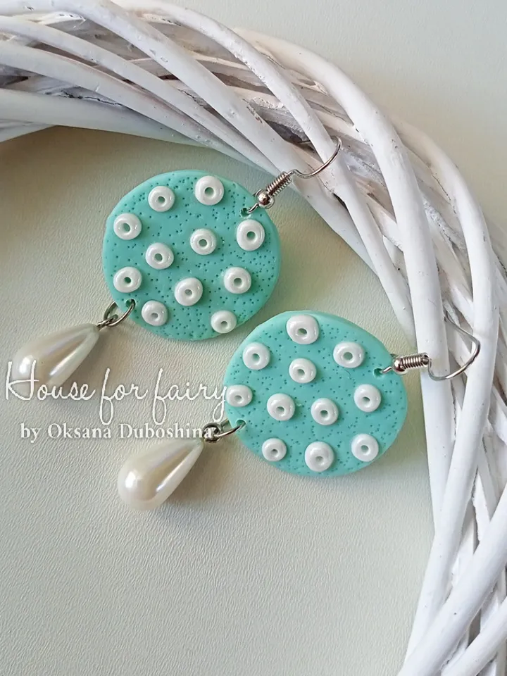 Birthday Polymer Clay Earrings/Dangle mint earrings/Mixed Media Earrings/Lightweight earrings/Handmade Jewelry