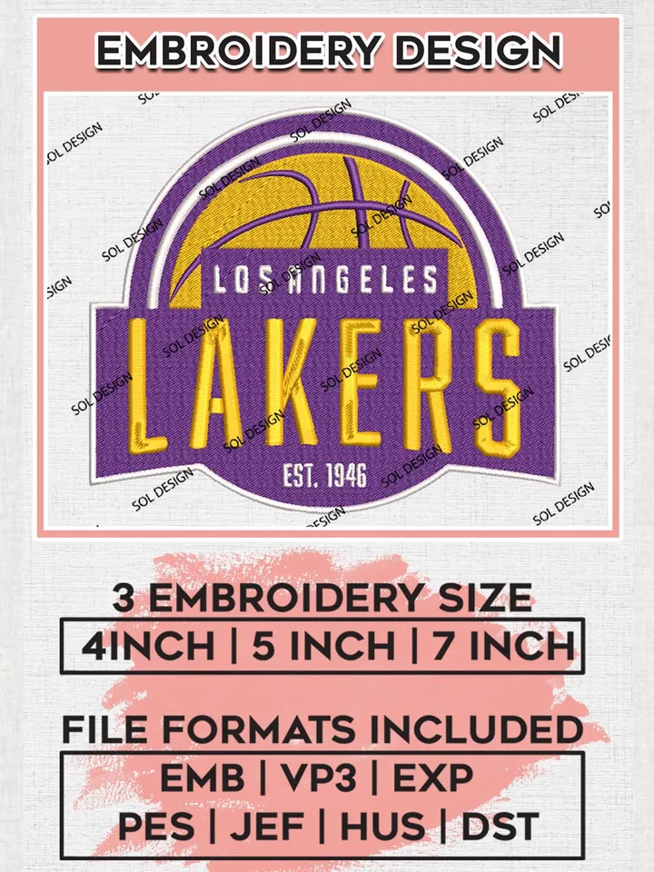 NBA Lakers Ball Logo Embroidery Files, NBA Los Angeles Lakers Logo Embroidery Designs, NBA Machine Embroidery Designs, NBA Embroidery Designs, Machine embroidery Files, Digital Download