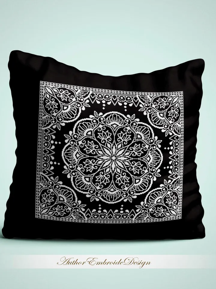Square mandala cross stitch pattern PDF download Monochrome cross stitch chart, Mandala pattern digital for cross stitch pillow #M271