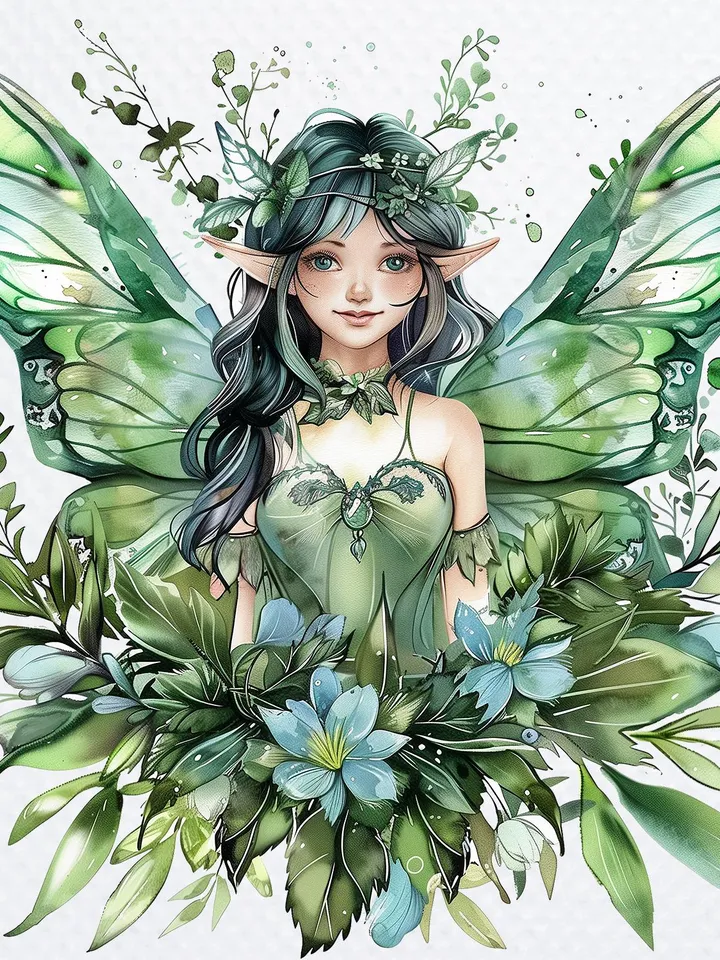 22 Forest Fairy PNG Bundle, Green Fairies Watercolor clipart for sublimation, High Quality PNGs, Digital download, Paper craft, junk journal