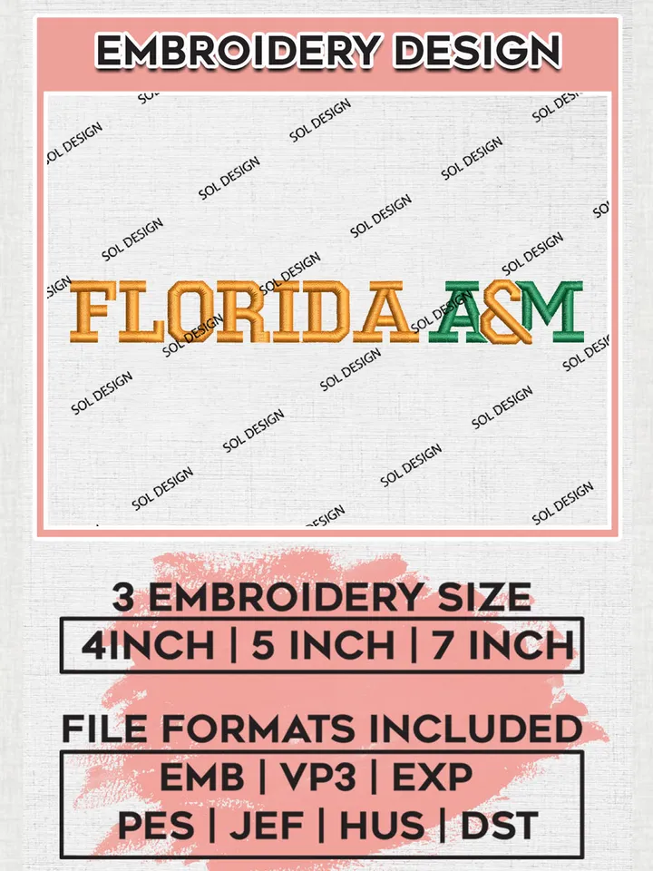 NCAA Florida A&M Team Logo Embroidery Design Files, NCAA Florida A&M Rattlers Machine Embroidery, NCAA Teams, 3 sizes, NCAA Machine embroidery designs, Digital Download