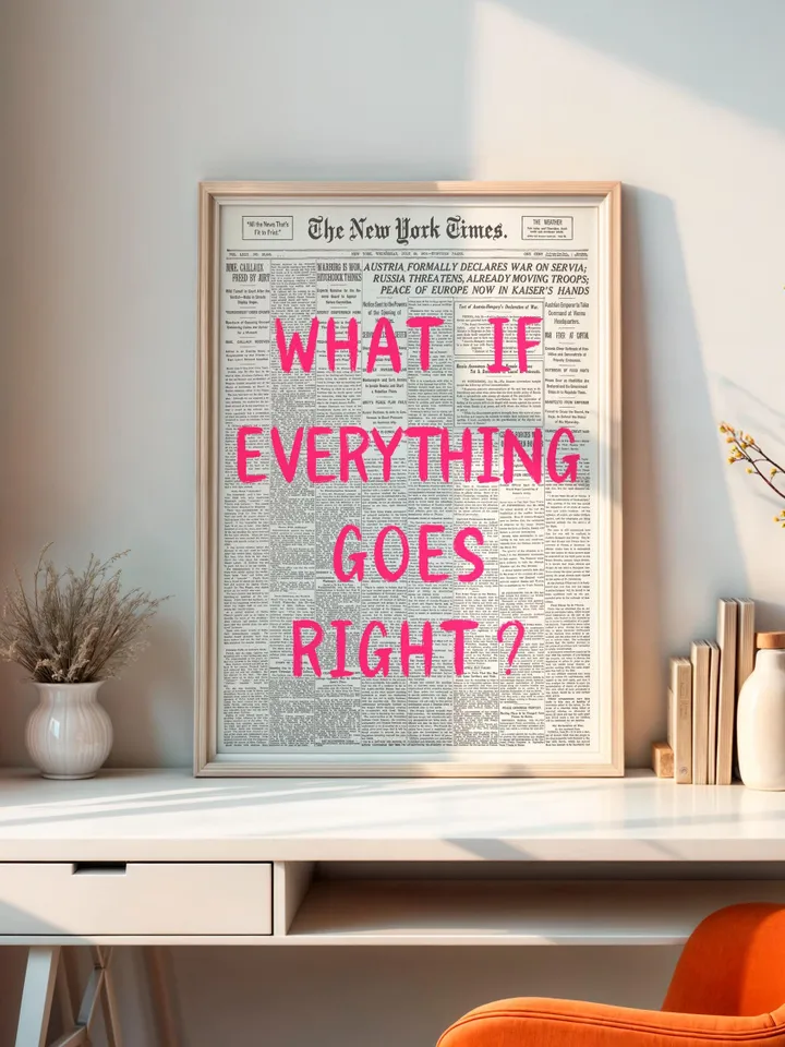 What If everything goes right Retro Newspaper Print, Trendy Wall Art, Typography Poster, Pink Aesthetic, Printable Wall Art, Digital Print
