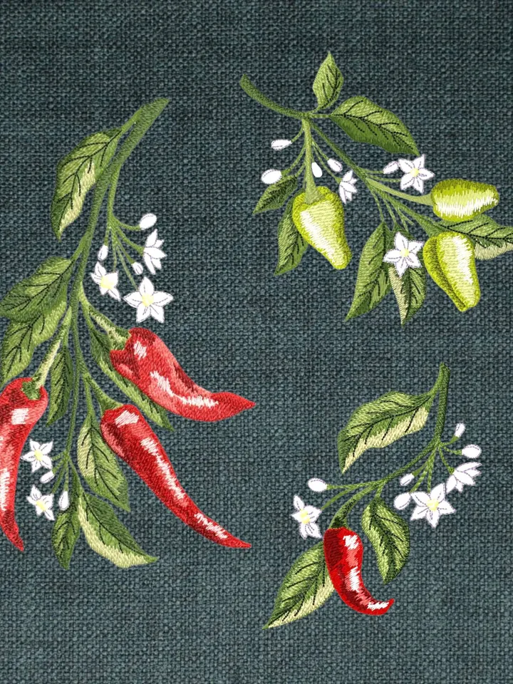 Hot pepper set machine embroidery design applique pattern digital embroidery pattern home and clothing décor embroidery motif floral design